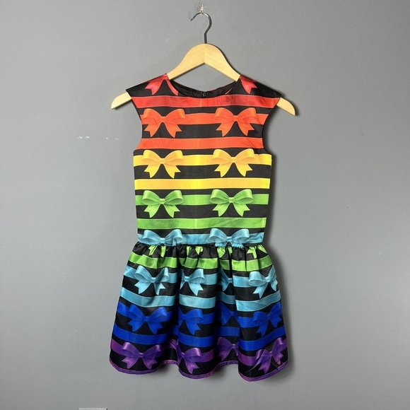 HALABALOO Girls Size 10 Rainbow Bow Striped Dress Sleeveless Colorful Party - Picture 6 of 6